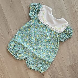 Vintage ICZ Floral Berry Romper One Piece With Bib, Size 3X